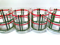 Load image into Gallery viewer, Georges Briard Signed Mid-Century Red and Green Plaid Double Old Fashion Glasses (Set of 4)
