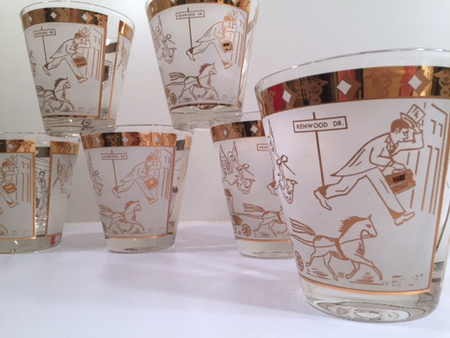 Mid-Century "Birds and the Bees" Double Old Fashion Glasses (Set of 6)