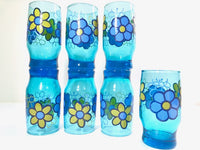 Load image into Gallery viewer, Libbey Retro Blue Flower Power Glasses (Set of 7)
