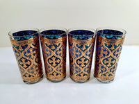 Load image into Gallery viewer, Georges Briard Signed Mid-Century Firenza Blue and 22-Karat Gold Italian Renaissance Cross Highball Glasses (Set of 4)
