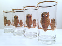 Load image into Gallery viewer, Culver Signed Mid-Century 22-Karat Gold Retro Owl Tall Glasses (Set of 4)
