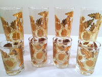 Load image into Gallery viewer, Bartlett Collins Mid-Century Golden Chrysanthemums 8-Piece Set (4 Tall Collins Glasses, 4 Double Shot Glasses)
