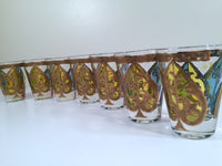Load image into Gallery viewer, Georges Briard Signed Mid-Century Blue and Yellow Spade Whiskey-Double Shot Glasses (Set of 7)
