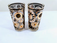 Load image into Gallery viewer, Fred Press Signed Mid-Century Black and 22-Karat Gold Abstract Flower Glasses (Set of 2)
