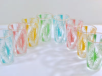 Load image into Gallery viewer, Hazel Atlas Mid-Century Atomic Pastel Burst / Gold Rims Glasses (Set of 8)
