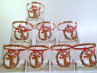 Load image into Gallery viewer, Culver Signed Mid-Century Rudolph The Red Nose Reindeer Old Fashion Glasses - Rare (Set of 8)
