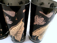 Load image into Gallery viewer, Georges Briard Signed Mid-Century Black and 22-Karat Gold Honey Bee and Nature Glasses (Set of 5)
