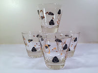 Load image into Gallery viewer, Federal Glass Mid-Century Black and 22-Karat Gold Amoeba Boomerang Glasses (Set of 4)

