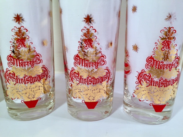 Vintage Merry Christmas Tree Glasses (Set of 6)