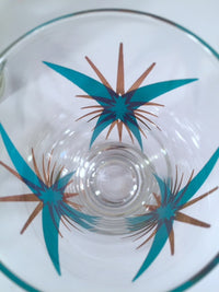 Load image into Gallery viewer, Federal Glass Inca Mid-Century Atomic Turquoise and 22-Karat Gold Starburst Glasses (Set of 6)
