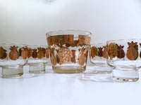 Load image into Gallery viewer, Culver Signed Mid-Century Florentine Golden Fruit Ice Bucket and Old Fashion Glasses (Set of 4)
