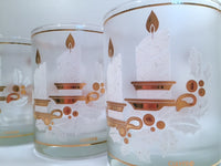 Load image into Gallery viewer, Culver Signed Mid-Century 22-Karat Gold &amp; White Christmas Candles Glasses (Set of 4 with Original Box)
