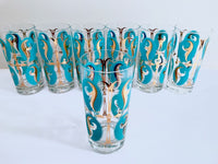 Load image into Gallery viewer, Mid-Century Abstract Turquoise and 22-Karat Gold Glasses (Set of 7)
