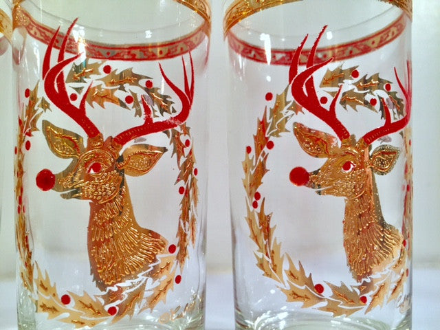 Culver Signed Mid-Century Rudolph The Red Nose Reindeer Highball Glass