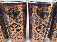 Load image into Gallery viewer, Georges Briard Signed Mid-Century Firenza Blue and 22-Karat Gold Italian Renaissance Cross Highball Glasses (Set of 4)
