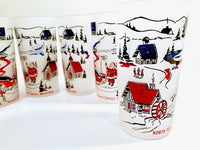 Load image into Gallery viewer, Hazel Atlas Mid-Century Frosted Santa&#39;s Workshop North Pole NY (Set of 6)
