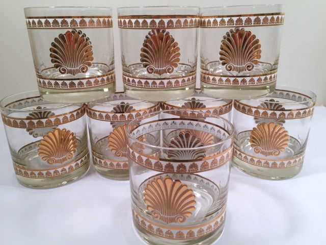 Georges Briard Signed Mid-Century 22-Karat Gold Sea Shell Lowball Glasses (Set of 8)