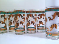 Load image into Gallery viewer, Fred Press Signed Mid-Century Turquoise &amp; 22-Karat Gold Dolphin Glasses (Set of 6)
