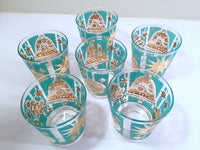 Load image into Gallery viewer, Mid-Century Turquoise and 22-Karat Gold Old Fashion Glasses (Set of 6)
