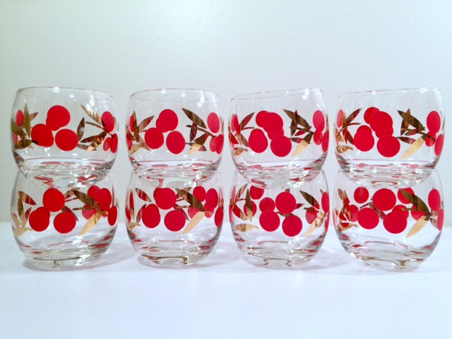 Federal Glass Mid-Century Cherry Roly Poly Glasses with Carrier (8 Gla |  Retro Solstice