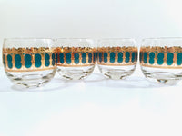 Load image into Gallery viewer, Culver Signed Mid-Century Emerald Azure Scroll Roly Poly Glasses (Set of 4)

