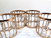 Load image into Gallery viewer, Imperial Glass Company –  Spanish Windows 22-Karat Gold Mid-Century Double Old Fashion Glasses (Set of 4)
