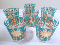 Load image into Gallery viewer, Mid-Century Turquoise and 22-Karat Gold Old Fashion Glasses (Set of 6)
