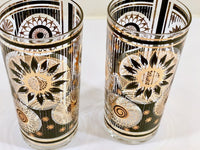 Load image into Gallery viewer, Fred Press Signed Mid-Century Black and 22-Karat Gold Abstract Flower Glasses (Set of 2)
