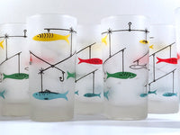 Load image into Gallery viewer, Mid-Century Fishing Lure Glasses with Carrier (Set of 8)
