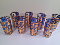 Load image into Gallery viewer, Culver Mid-Century Blue and 22-Karat Gold Leaf Glasses (Set of 8)
