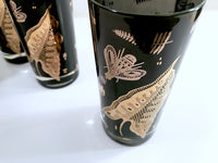 Load image into Gallery viewer, Georges Briard Signed Mid-Century Black and 22-Karat Gold Honey Bee and Nature Glasses (Set of 5)
