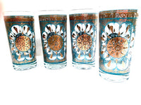 Load image into Gallery viewer, Georges Briard Mid-Century Turquoise and 22-Karat Gold Highball Glasses (Set of 4)
