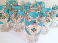Load image into Gallery viewer, Libbey Mid-Century Turquoise and 22-Karat Gold Highball Glasses (Set of 8)
