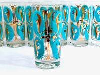 Load image into Gallery viewer, Mid-Century Abstract Turquoise and 22-Karat Gold Glasses (Set of 7)

