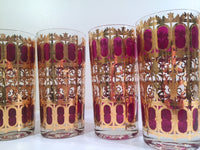 Load image into Gallery viewer, Culver Signed Mid-Century Cranberry Scroll 22-Karat Gold Glasses (Set of 4)
