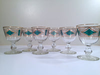 Load image into Gallery viewer, Libbey Mid-Century Emerald &amp; 22-Karat Gold Cordial-Sorbet Glasses (Set of 6)
