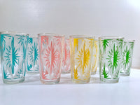Load image into Gallery viewer, Hazel Atlas Mid-Century Atomic Pastel Burst / Gold Rims Glasses (Set of 8)

