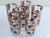 Load image into Gallery viewer, Georges Briard Signed Mid-Century 22-Karat Gold and Colorful Circle Glasses (Set of 6)
