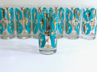 Load image into Gallery viewer, Mid-Century Abstract Turquoise and 22-Karat Gold Glasses (Set of 7)
