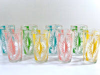 Load image into Gallery viewer, Hazel Atlas Mid-Century Atomic Pastel Burst / Gold Rims Glasses (Set of 8)
