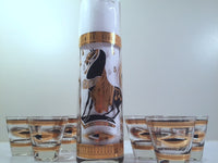 Load image into Gallery viewer, Fred Press Signed Mid-Century Trojan Horse 7-Piece Bar Set (1 Pitcher &amp; 6 Glasses)
