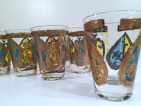 Load image into Gallery viewer, Georges Briard Signed Mid-Century Blue and Yellow Spade Whiskey-Double Shot Glasses (Set of 7)
