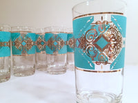 Load image into Gallery viewer, Libbey Mid-Century Turquoise and 22-Karat Gold Highball Glasses (Set of 8)
