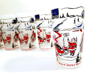 Load image into Gallery viewer, Hazel Atlas Mid-Century Frosted Santa&#39;s Workshop North Pole NY (Set of 6)
