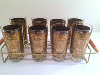 Load image into Gallery viewer, Pasinski Mid-Century Black and 22-Karat Gold Bar Set (Set of 8 Glasses with Carrier)

