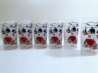 Load image into Gallery viewer, Hazel Atlas Mid-Century Frosted Santa&#39;s Workshop North Pole NY (Set of 6)
