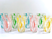 Load image into Gallery viewer, Hazel Atlas Mid-Century Atomic Pastel Burst / Gold Rims Glasses (Set of 8)
