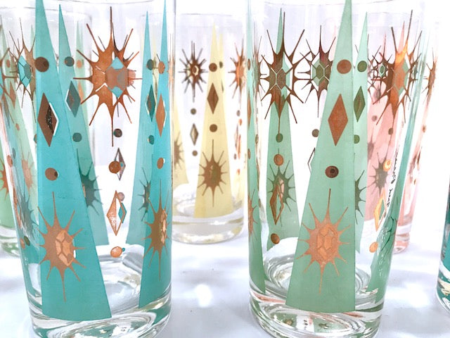 Fred Press Signed Mid-Century Pastel Atomic Burst Highball