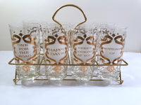 Load image into Gallery viewer, Cera Glass - Mid-Century To Your Health Bar Set With Carrier (Set of 8)
