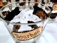 Load image into Gallery viewer, Vintage Black and 22-Karat Gold Liquor Name Double Old Fashion Glasses (Set of 8)
